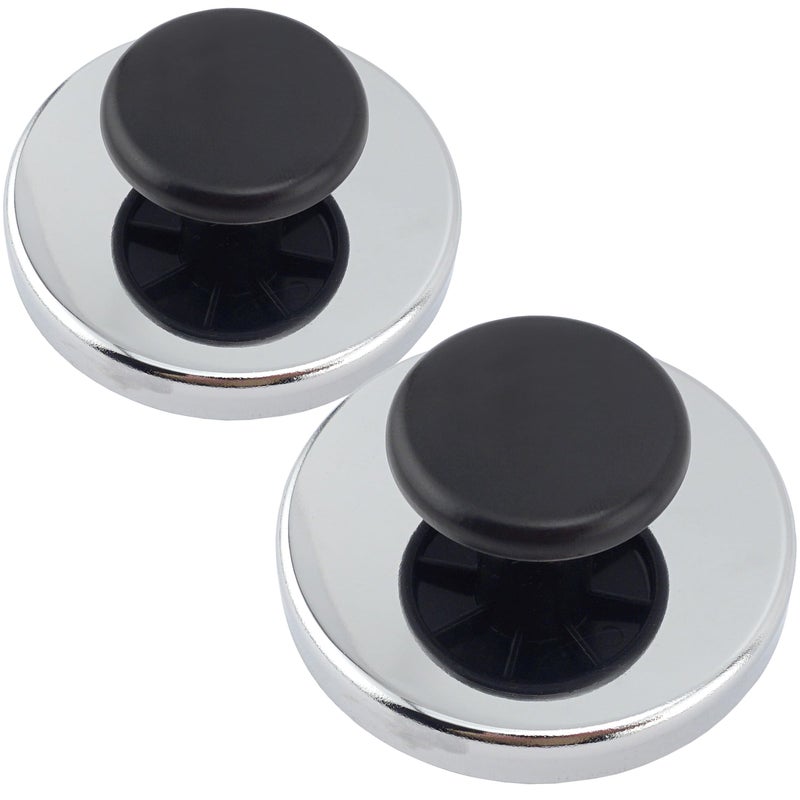 Master Magnetics Ceramic Round Base Magnet with Knob Pack - Heavy-Duty Strong Magnets for Home and Work - 95 lb Pull Each - Nickel-Plated - 3.2" D - 1.41" H - 1.75" D Knob - Chrome - 2-Pack - Image 1